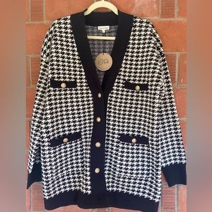 Vici houndstooth cardigan, large, black and white with gold buttons.
